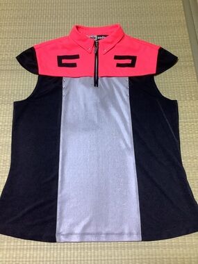 Jamie Sadock Sleeveless Golf Polo with Pink Yoke and Silver Center Panel